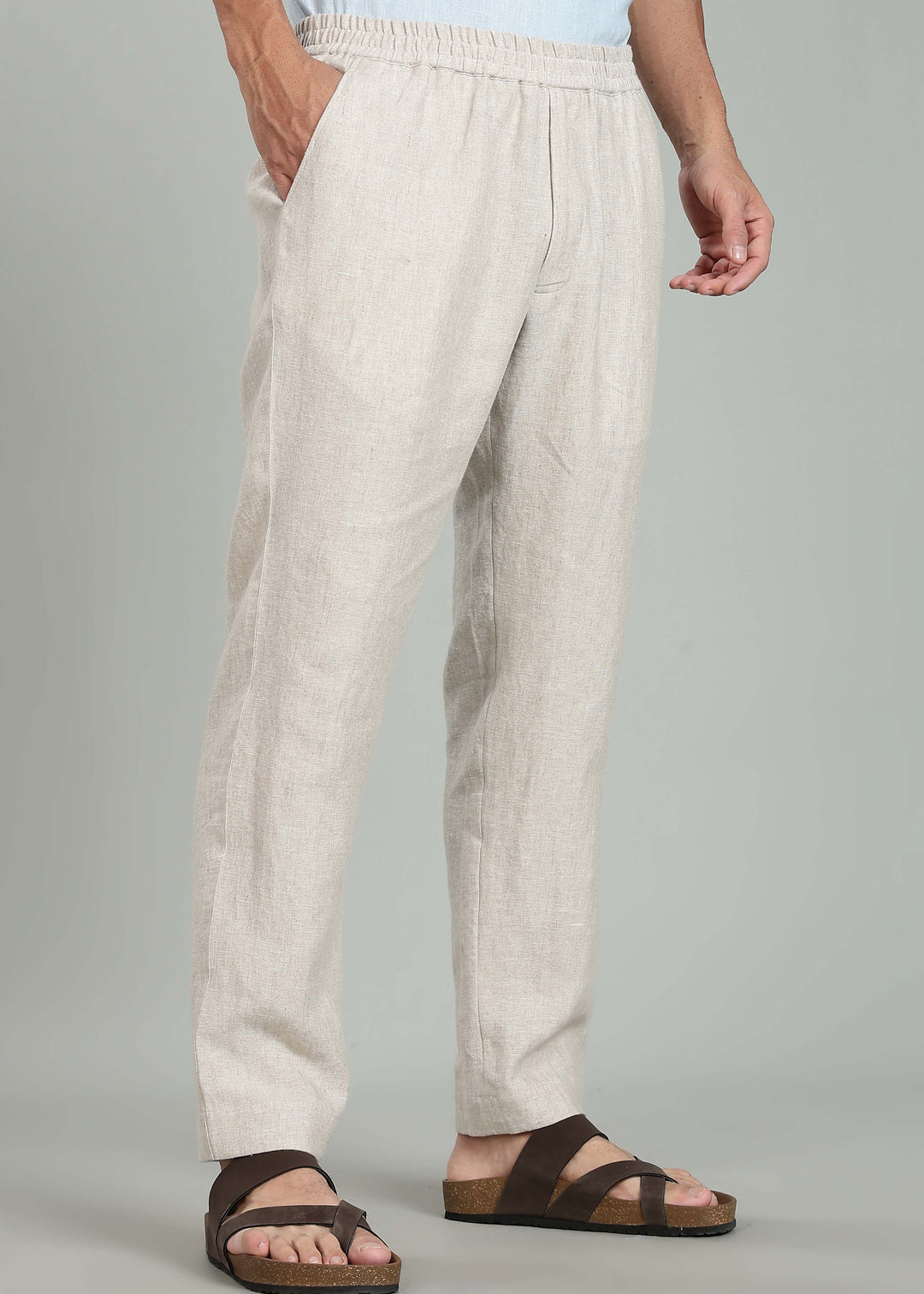 Ivo -  Pure Linen Casual Relaxed Elastic Pants - Ecru