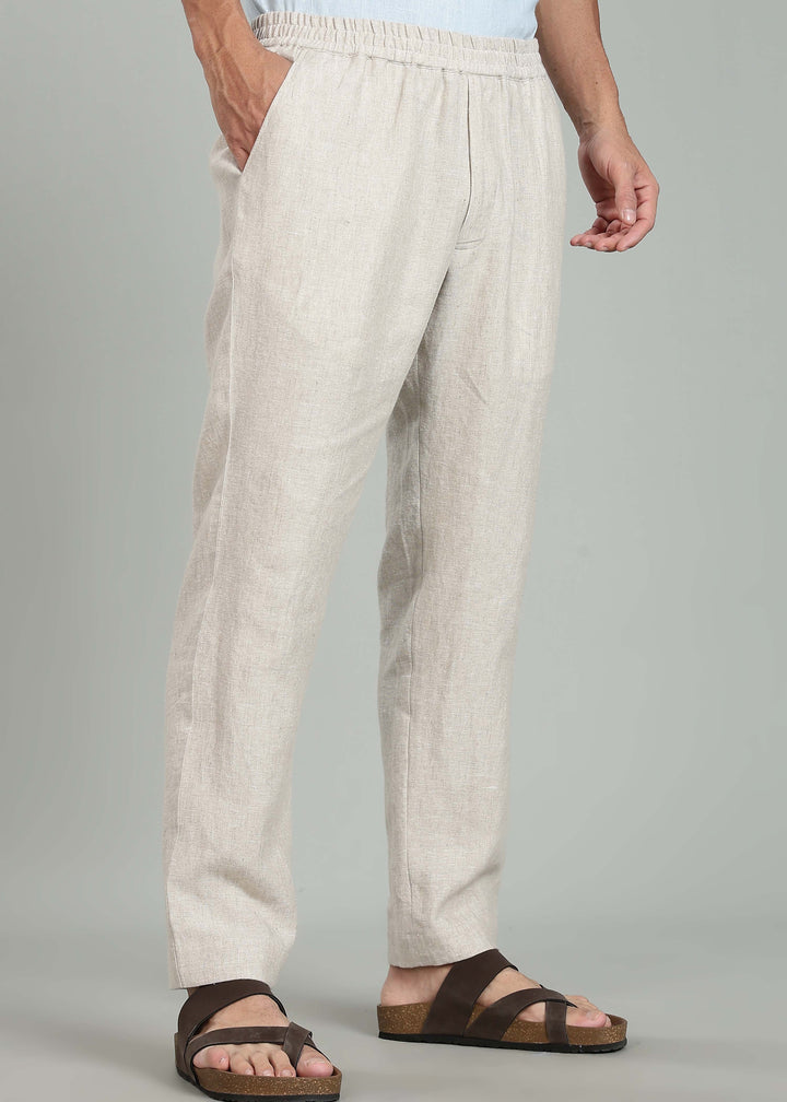 Ivo -  Pure Linen Casual Relaxed Elastic Pants - Ecru