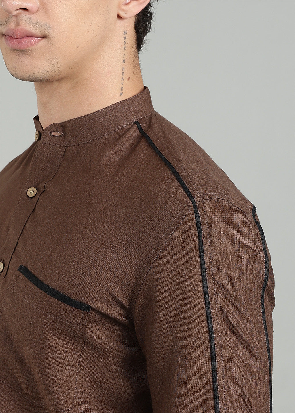 Enso - Pure Linen Half Sleeve Shirt - Coffee Brown