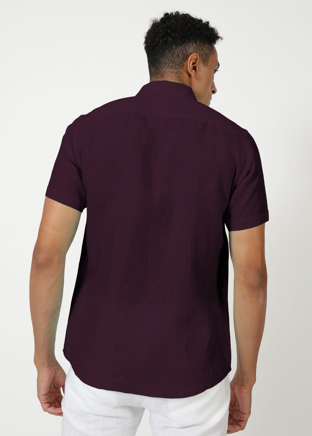 Harvey - Pure Linen Half Sleeve Shirt - Dark Purple