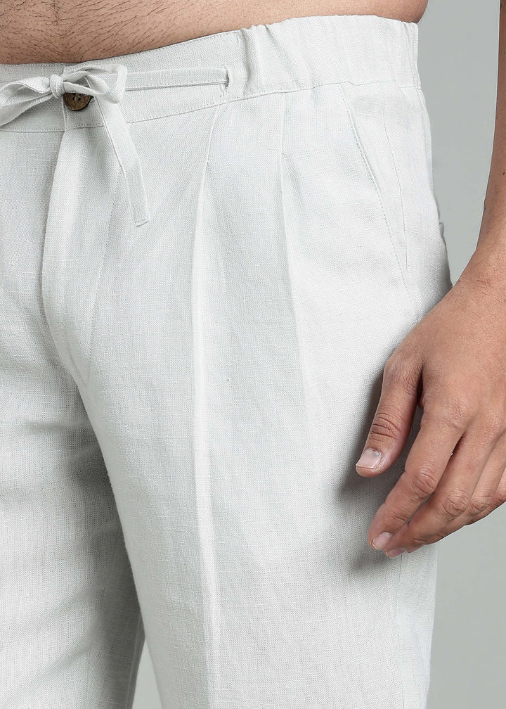 Lume - Pure Linen Relaxed Fit Pleated Trousers - Powder Blue