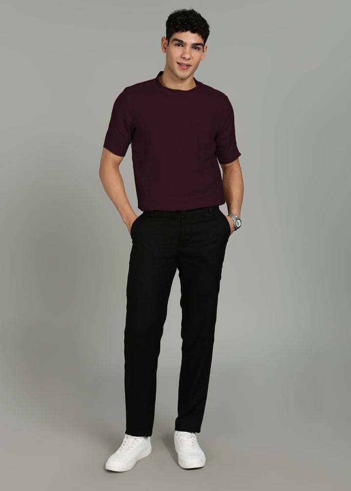 Ash - Pure Linen Mandrin Collar T-Shirt - Dark Purple