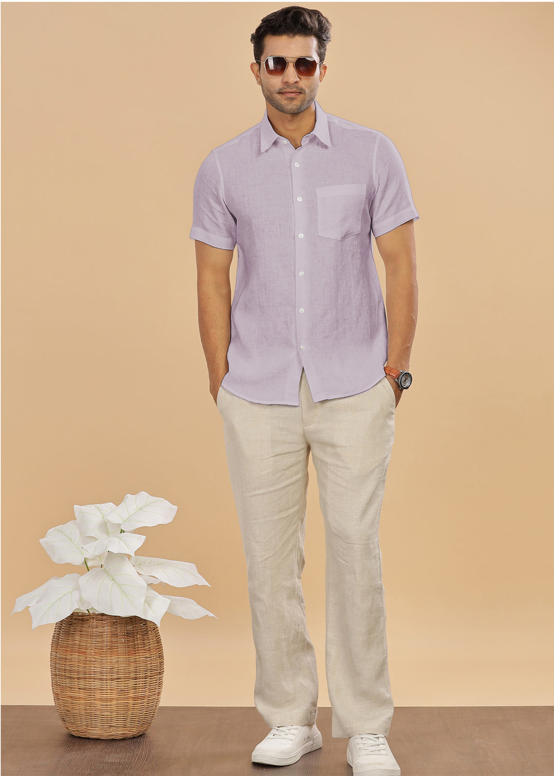Ted - Pure Linen Short Sleeve Shirt - Cameo Pink
