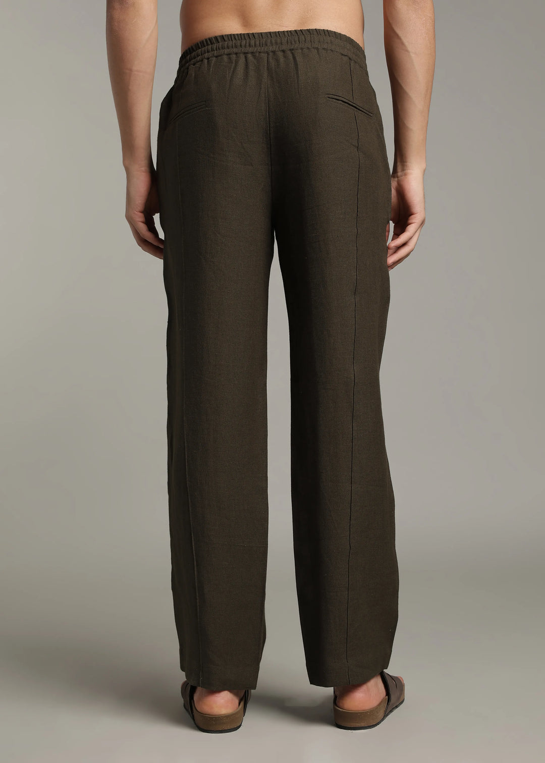 Art Pants - Pure Linen Elastic Casual Pants with Drawstrings - Camo Green