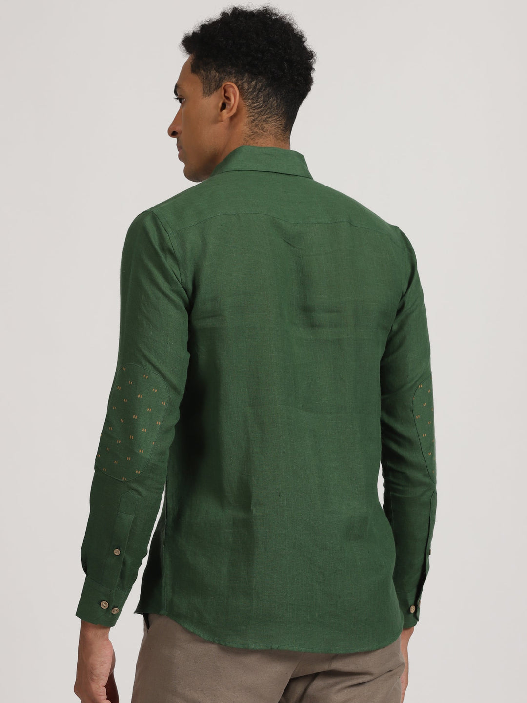 Ryker - Pure Linen Block Printed Dobby Full Sleeve Shirt - Dark Green | Rescue
