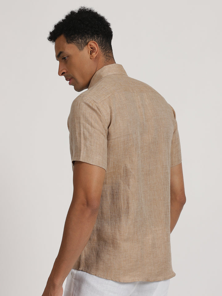 Neal - Pure Linen Double Pocket Half Sleeve Shirt - Mocha