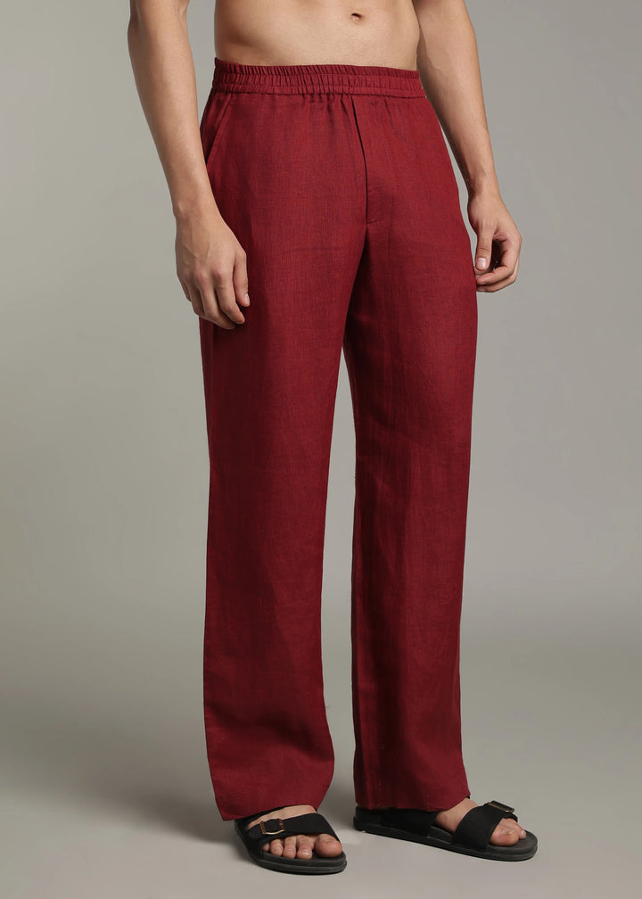 Palat - Pure Linen Kurta and Pant Co-ord Set - Red Wine