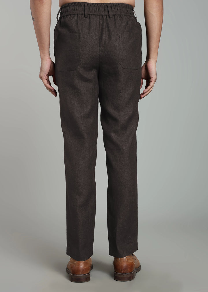 Drake - Pure Linen Trousers With Elastic Waist Band, Drawcord & Zipper - Fossil Grey