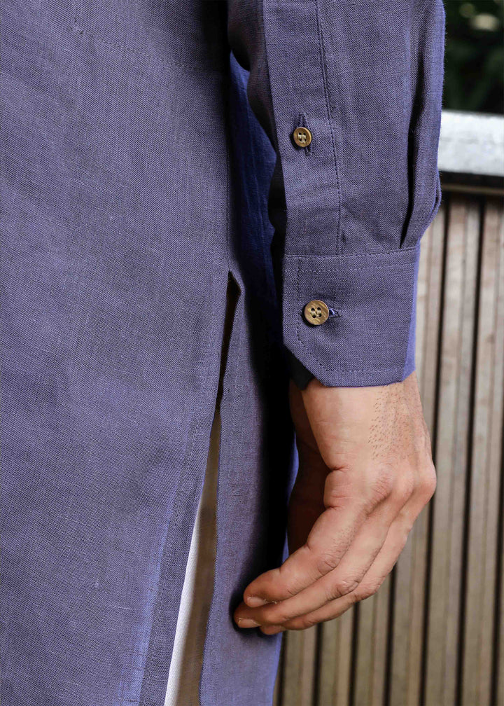 Yash Kurta - Pure Linen Kurta with Floral Embroidery | Lavender Violet