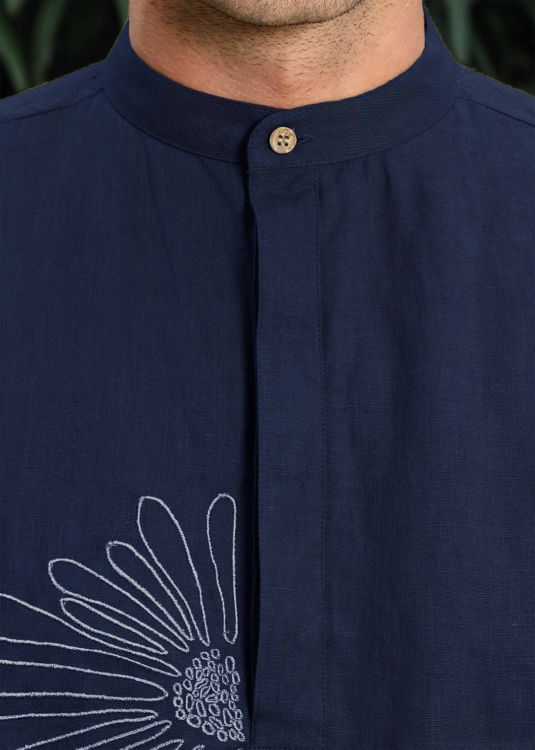 Yash Kurta - Pure Linen Kurta with Floral Embroidery | Dark Blue