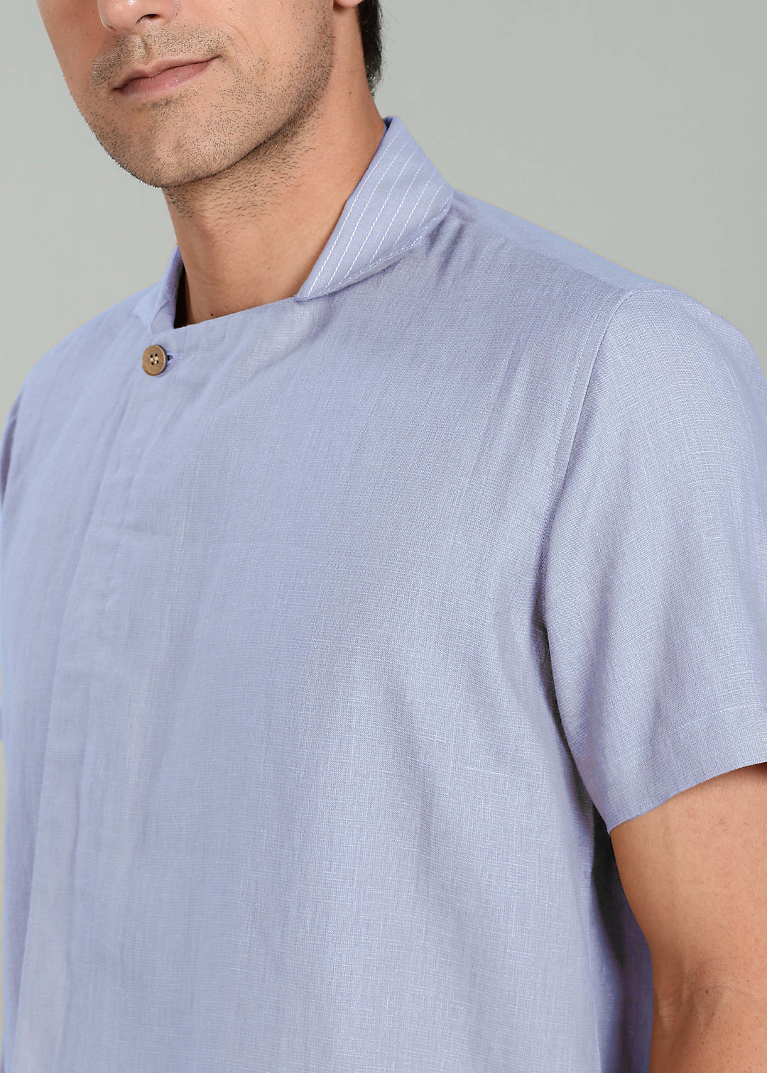Sean Shirt - Pure Linen Half Sleeve Shirt with Concealed Placket - Periwinkle Blue