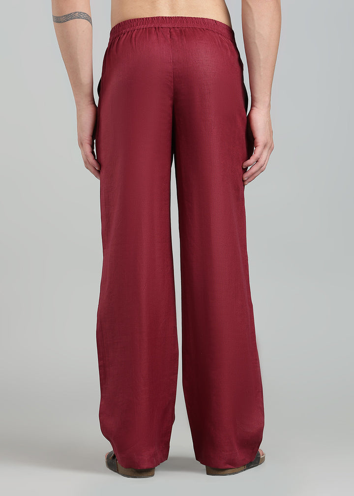 Roy -  Pure Linen Kurta Pants - Red Wine