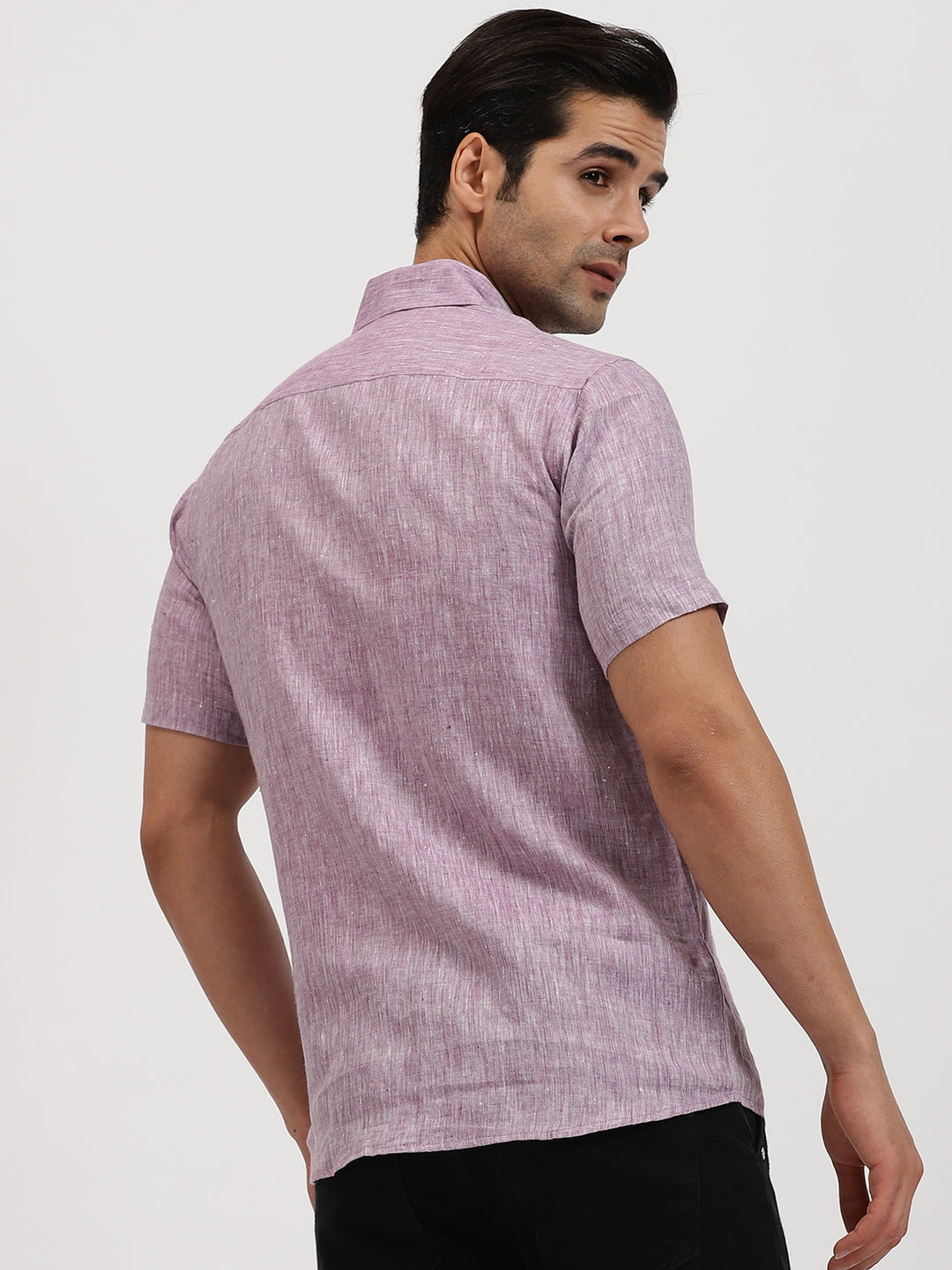 Bryce - Pure Linen Chambray Half Sleeve Shirt - Lilac