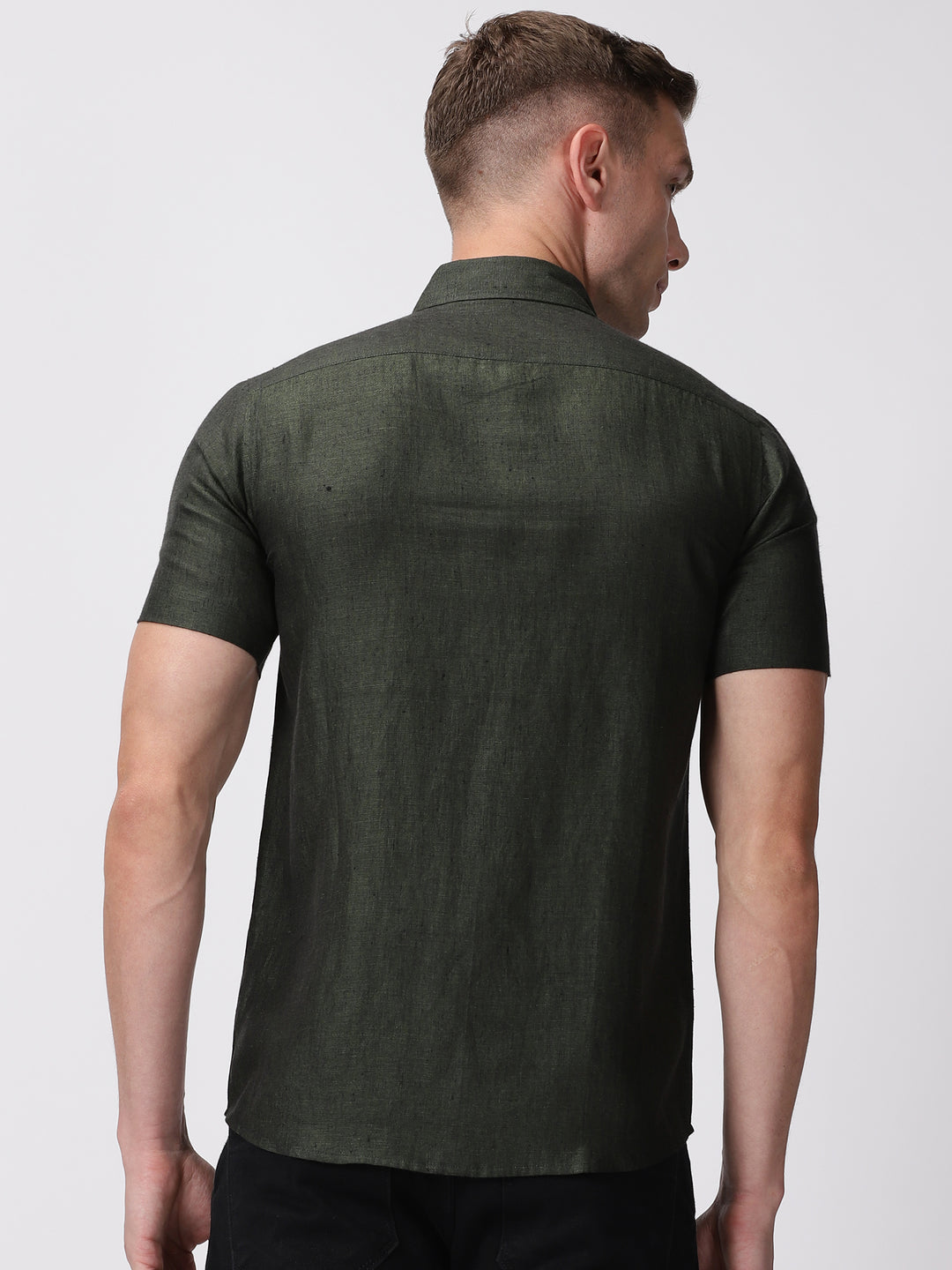 Harvey - Pure Linen Half Sleeve Shirt - Forest Green