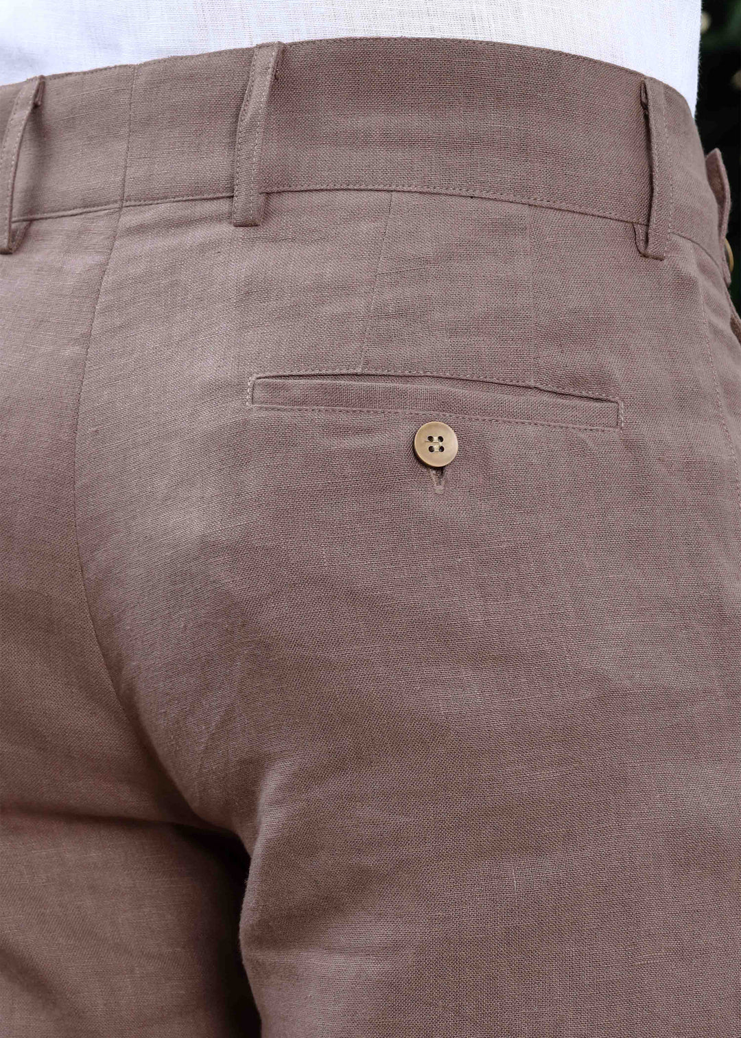 Brandon Double Button Broad Pure Linen Trousers - Muted Brown