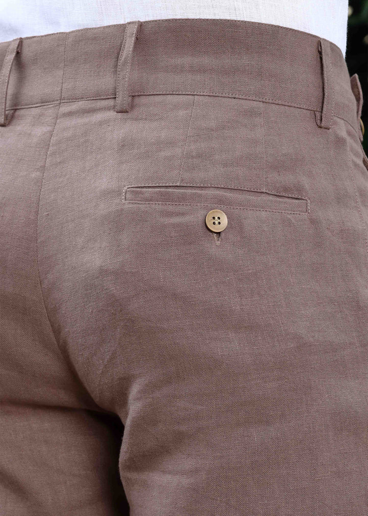 Brandon Double Button Broad Pure Linen Trousers - Muted Brown