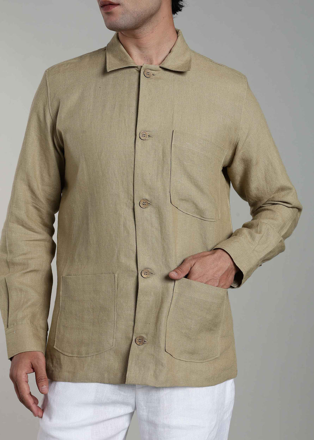 Jade - Pure Linen Shacket - Sage Green