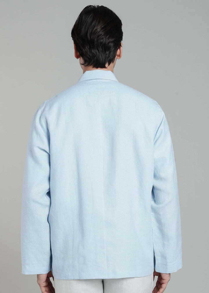 Filipe - Pure Linen Utility Jacket - Pastel Blue