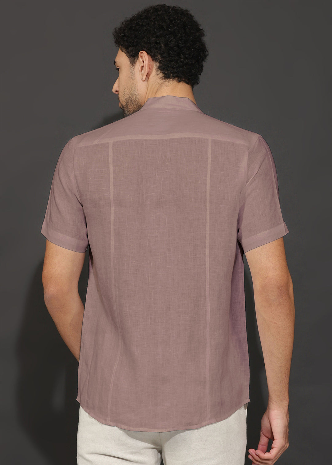 Trevor - Pure Linen Mandarin Collar Half Sleeve Shirt - Toasted Brown