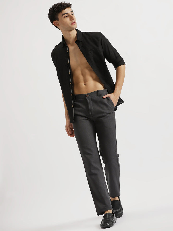 Ian Chino - Linen Trousers - Charcoal Grey