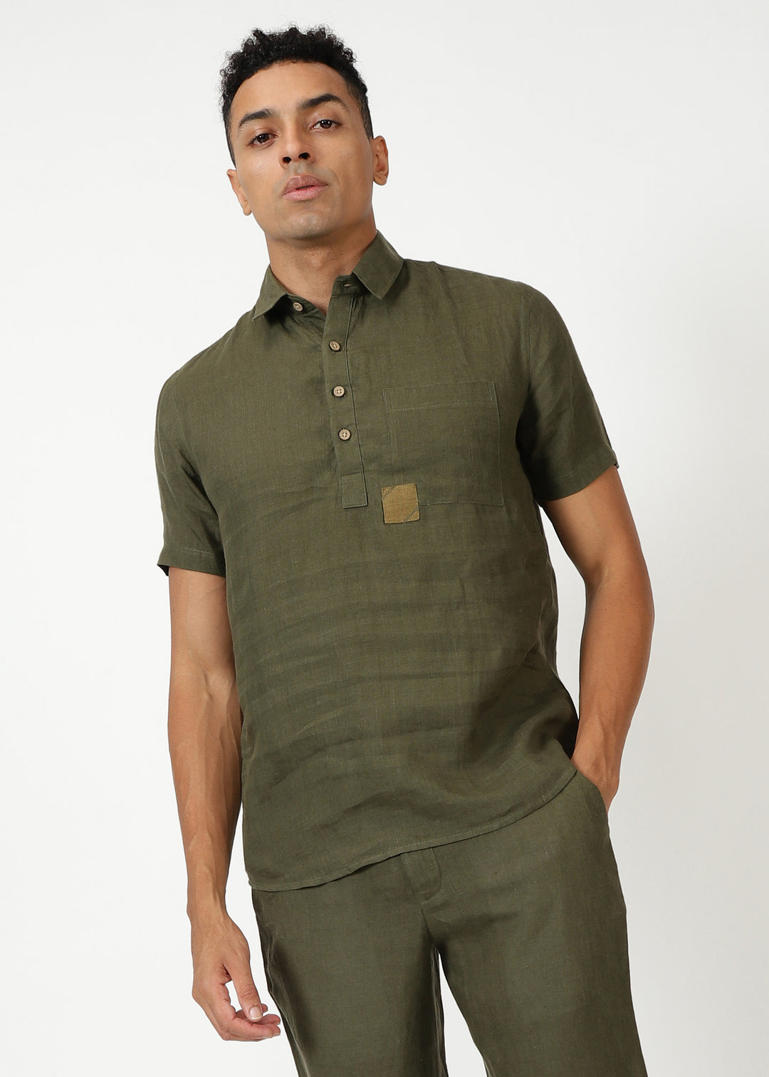 Matteo Pure Linen T-Shirt - Moss Green