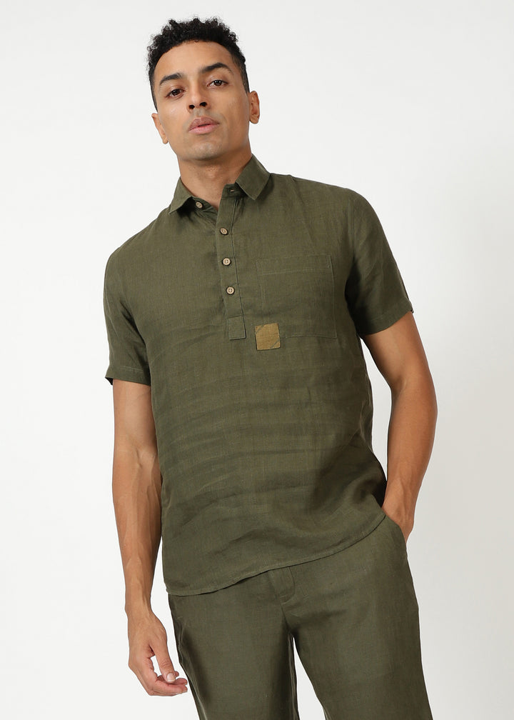 Matteo Pure Linen T-Shirt - Moss Green