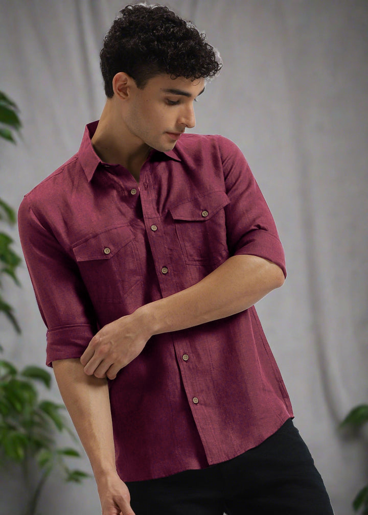 Thomas - Pure Linen Double Pocket Full Sleeve Shirt - Twilight Purple