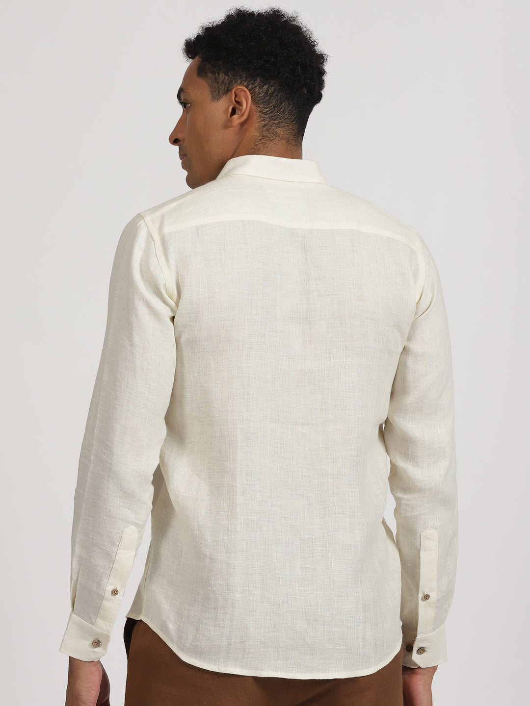 Mason - Pure Linen Hand Embroidered Full Sleeve Shirt - Ivory