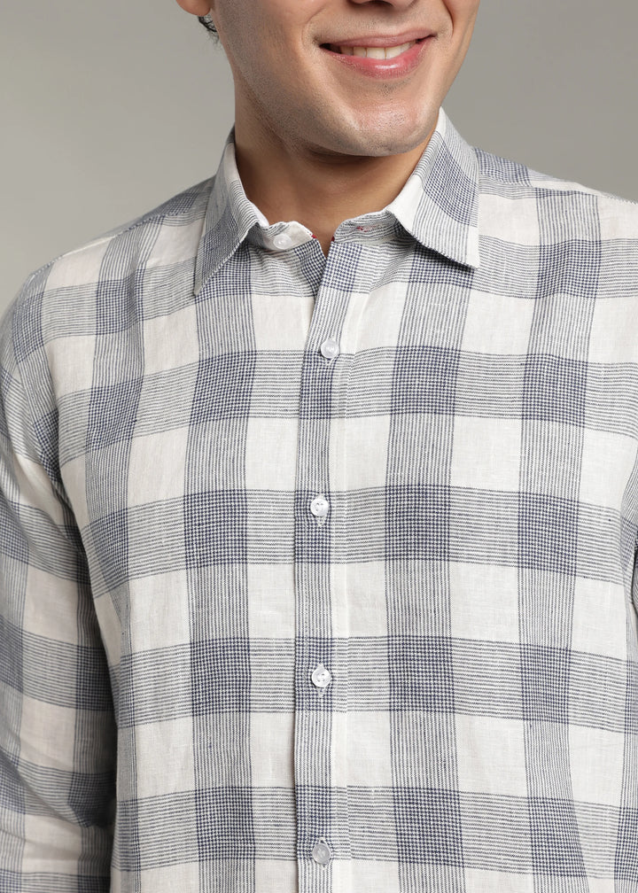 Glen - Pure Linen Full Sleeve Checks Shirt - White