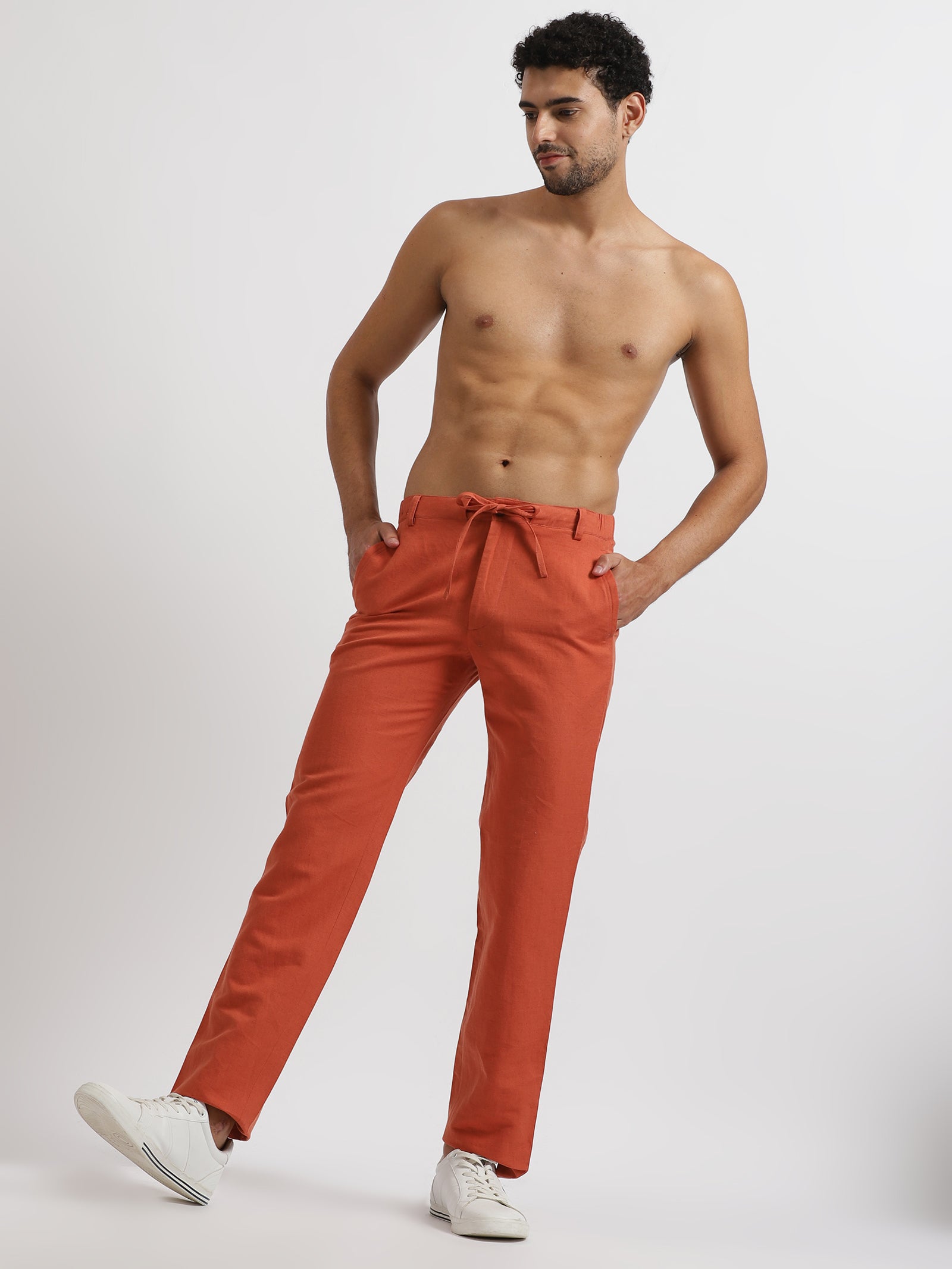 vermilion orange corduroy, zip-line detailing, boot-cut pant trousers b -  Afrikrea