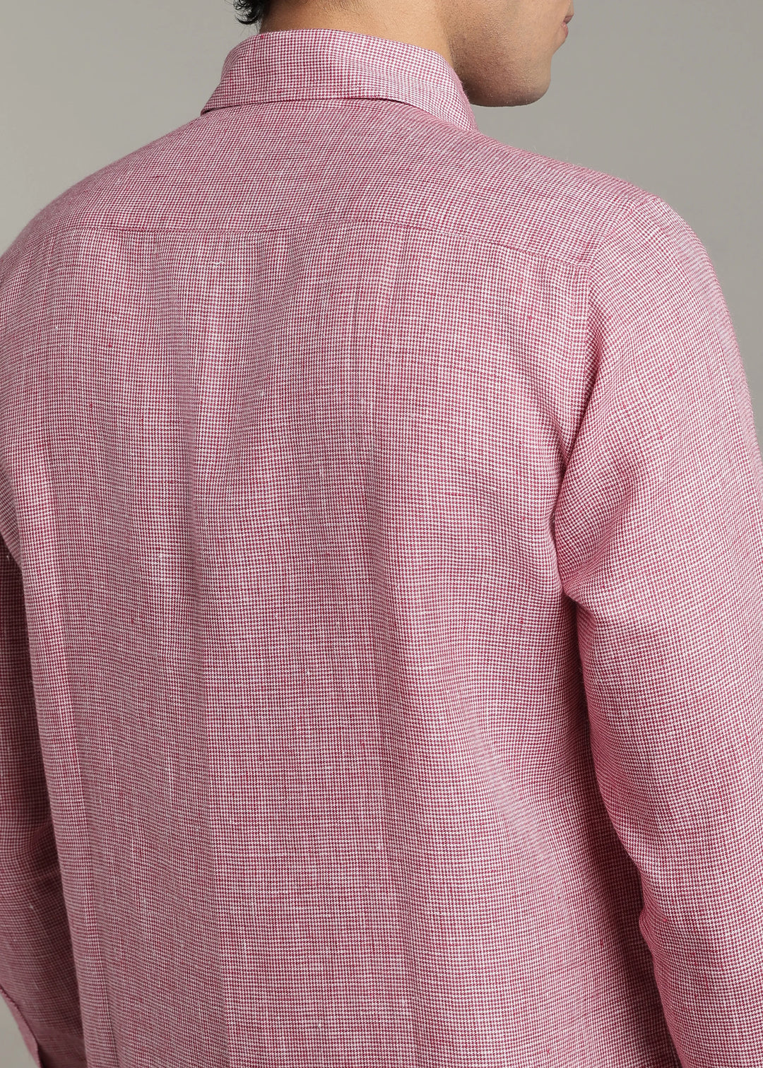 Harvey - Pure Linen Full Sleeve Shirt - Red Houndstooth