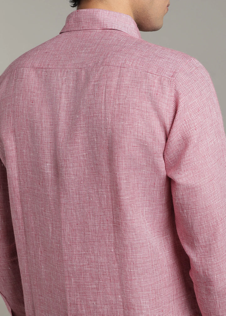 Harvey - Pure Linen Full Sleeve Shirt - Red Houndstooth