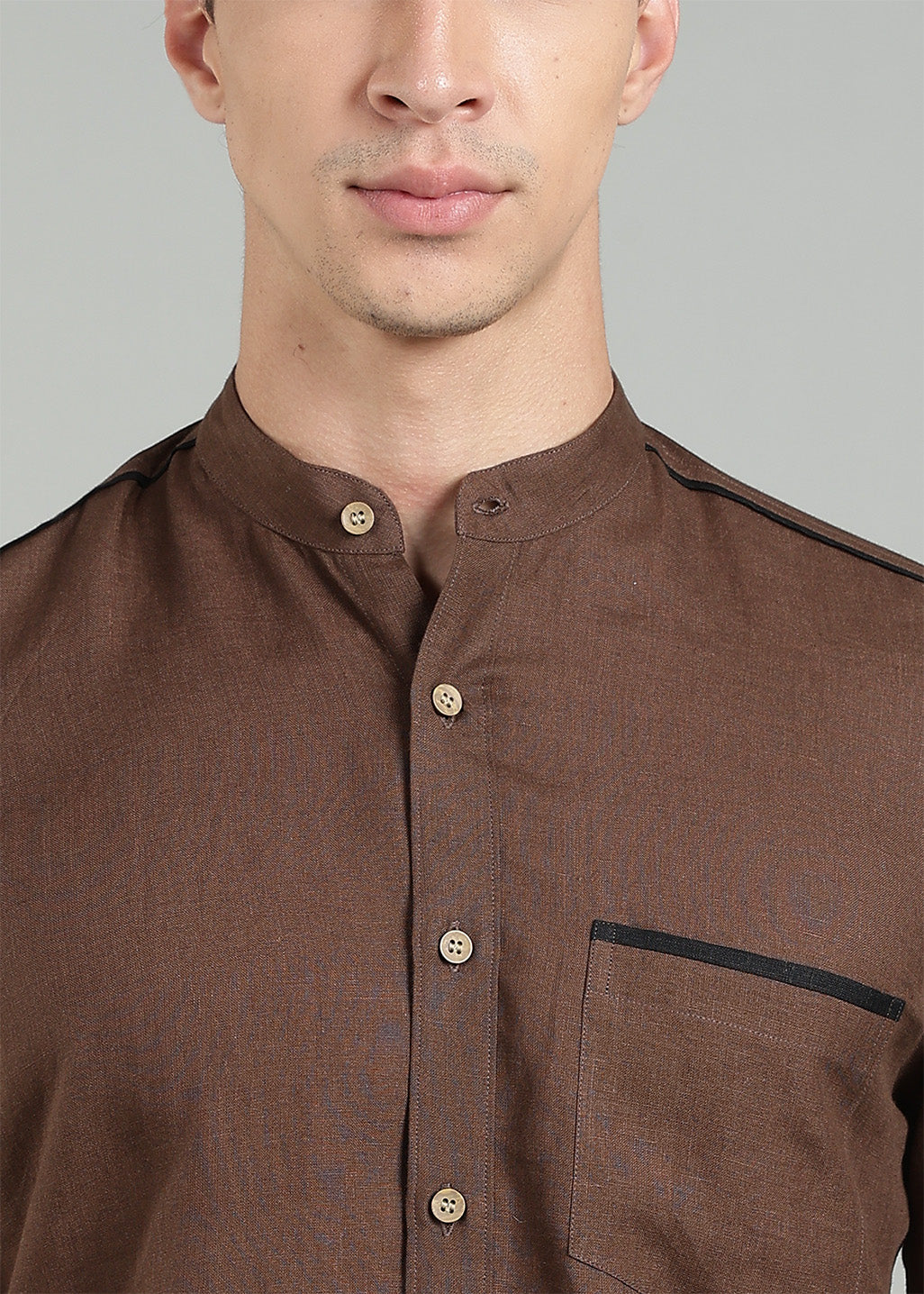 Enso - Pure Linen Half Sleeve Shirt - Coffee Brown