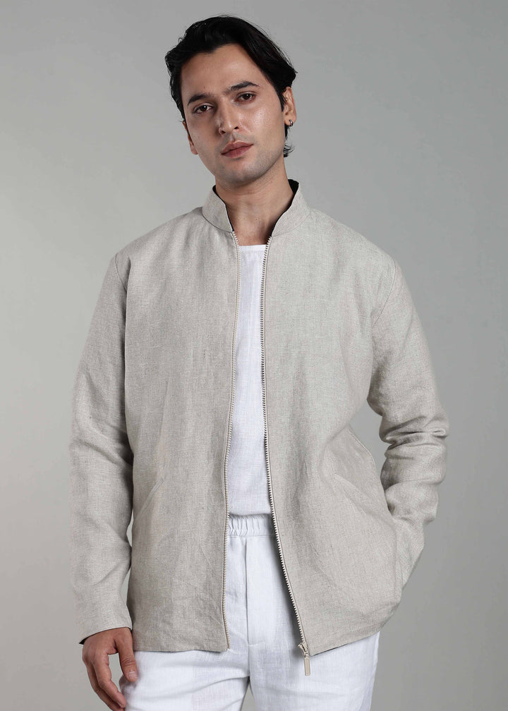 Flux - Pure Linen Reversible Jacket - Ecru and Regal Blue