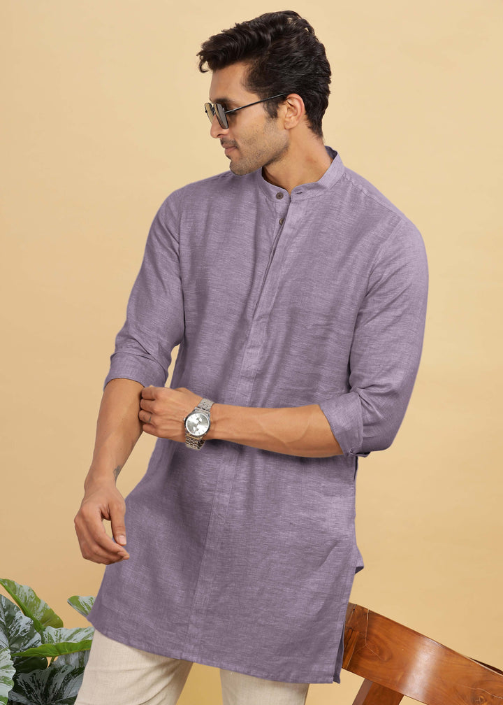 Sid Kurta - Pure Linen Kurta with Concealed Placket | Misty Lilac