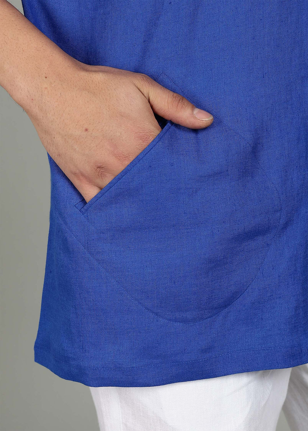 Kenshi Short Kurta Set - Pure Linen Kurta Set with Roy Pants - Egyptian Blue & White