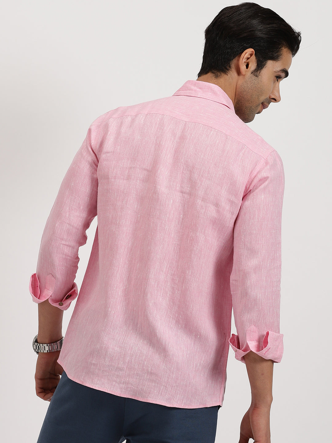 Bryce - Pure Linen Chambray Long Sleeve Shirt - Pink