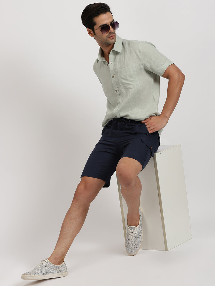 Reed - Linen Shorts - Navy (Factory Rescue)