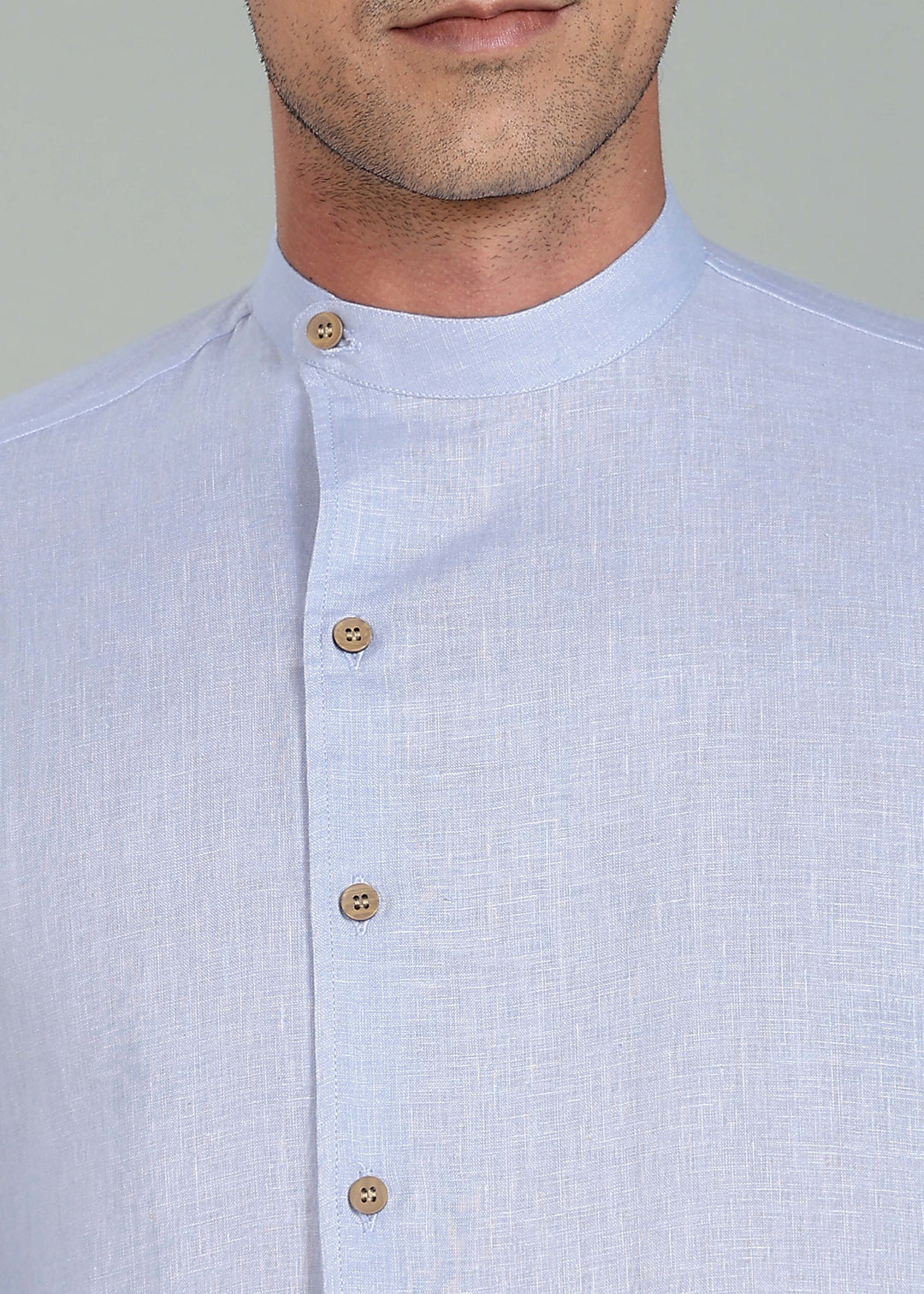 Floyd Shirt - Pure Linen Mandarin Collar Shirt - Periwinkle Blue
