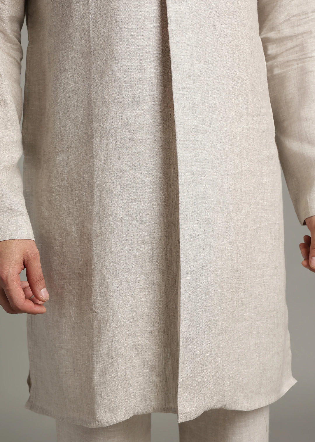 Vansh - Pure Linen Regular Kurta with Printed Placket detail - Ecru