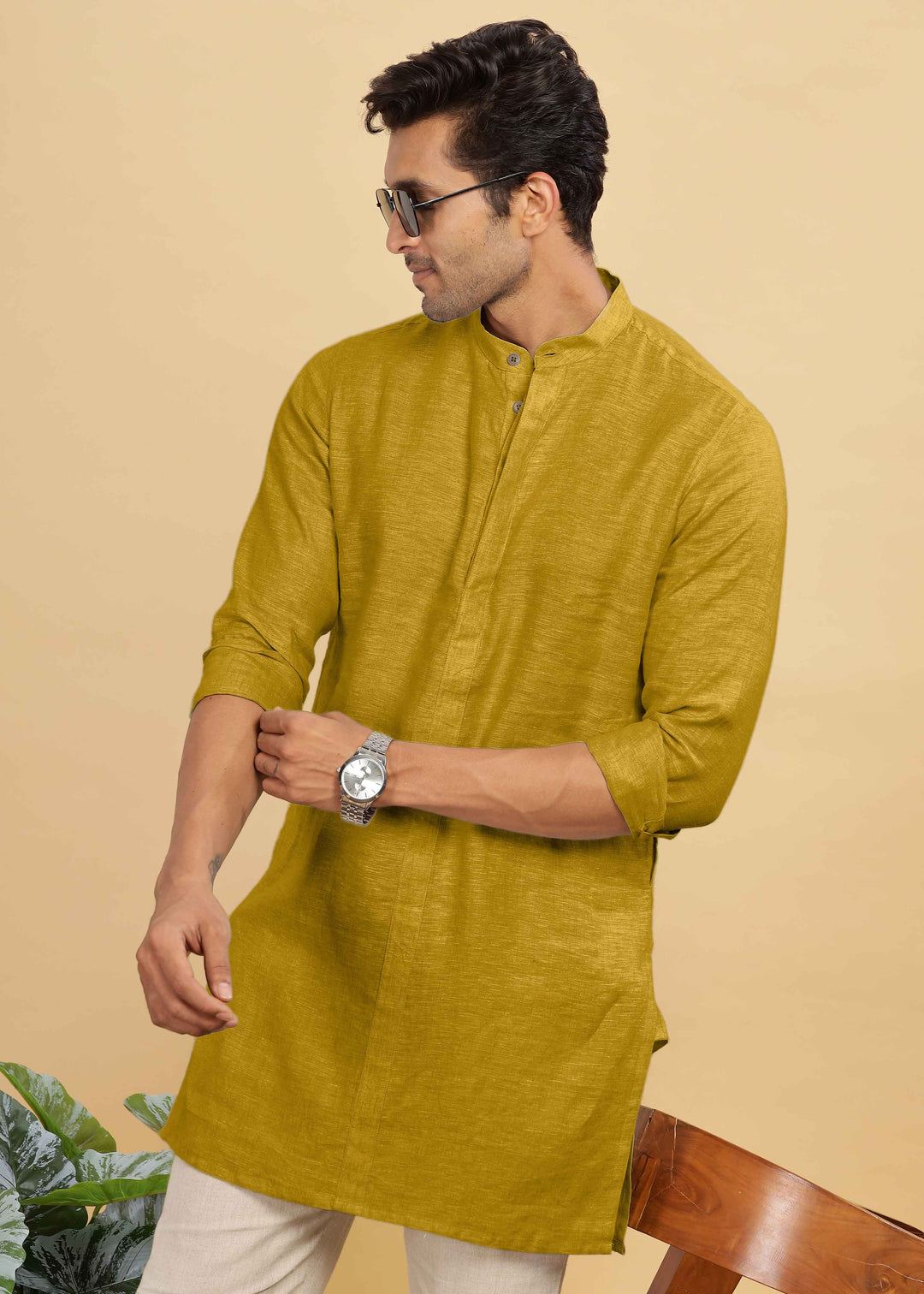Sid Kurta - Pure Linen Kurta with Concealed Placket | Sunburst Yellow