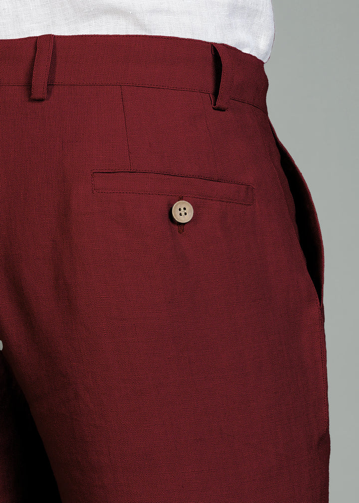 Ian Pure Linen Trousers - Dark Maroon