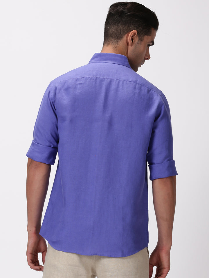 Kian - Pure Linen Regular Collar Full Sleeve Shirt - Iris Purple