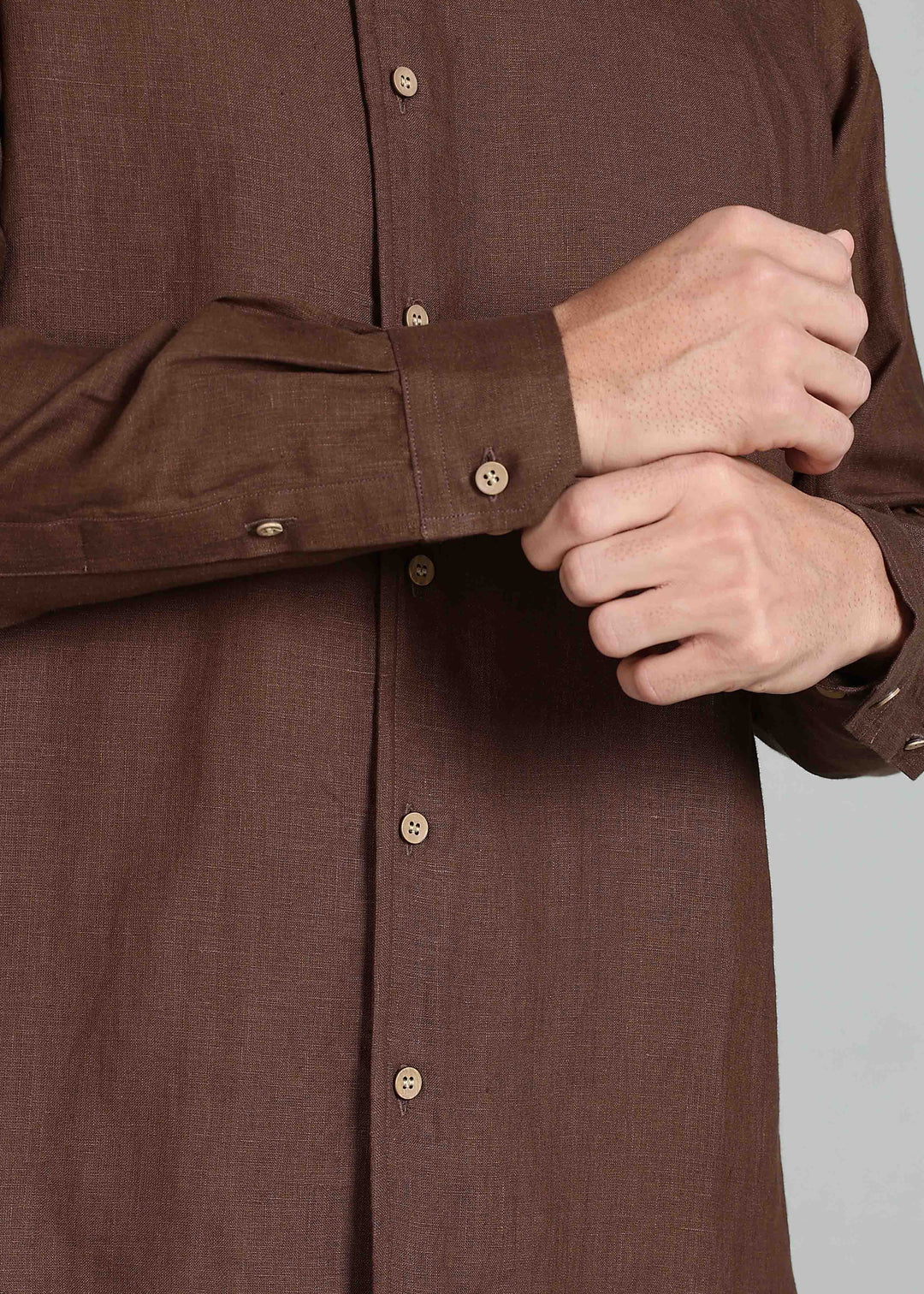 Floyd Shirt - Pure Linen Mandarin Collar Shirt - Coffee Brown