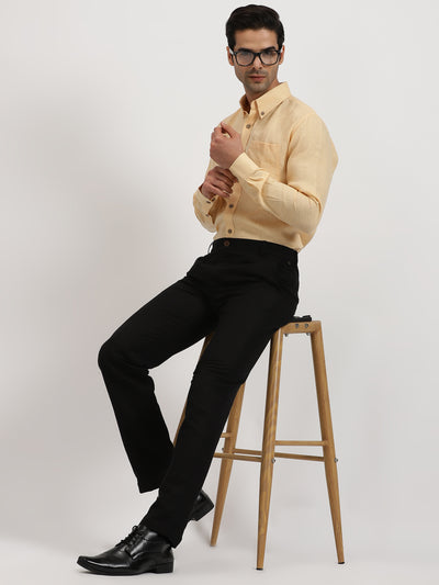 Sandal Orange Crush Look | Buttoned Down Sandal Orange Linen Shirt & Pure Black Trousers