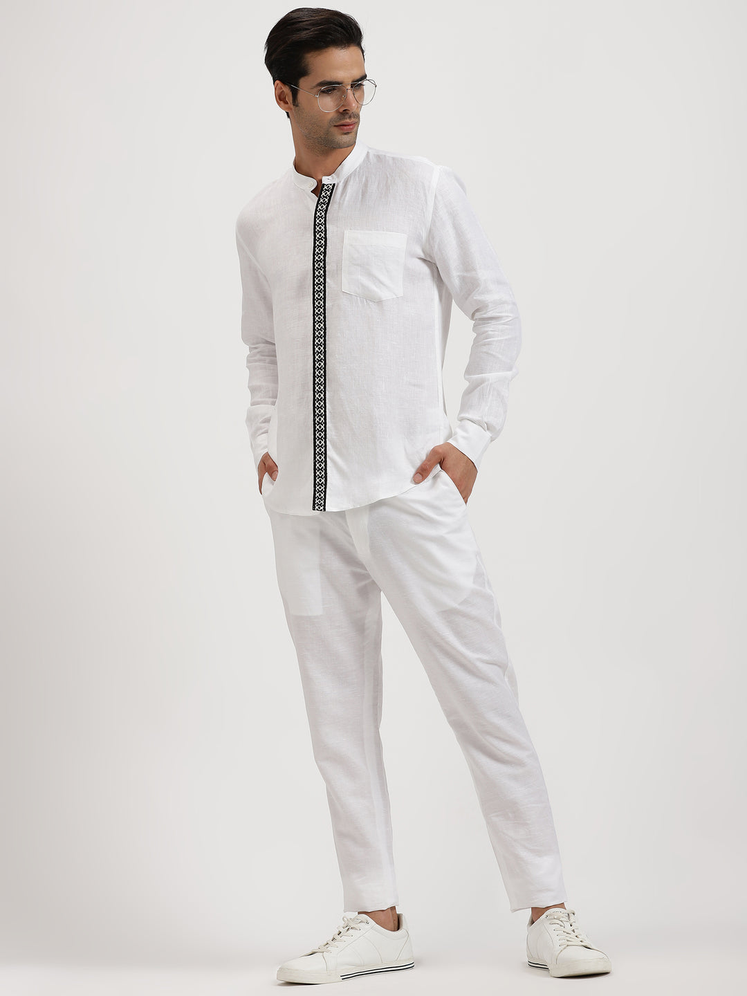 Thivican - Pure Linen Toda Hand-Embroidered Long Sleeve Shirt - White