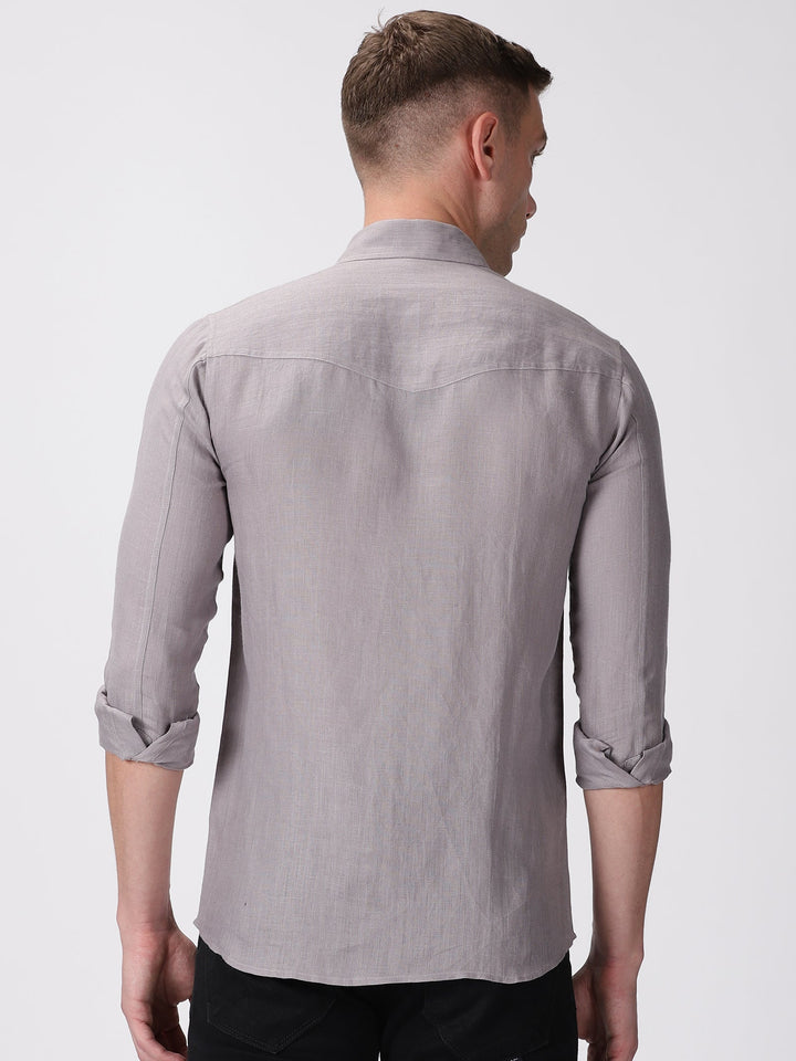 Thomas - Pure Linen Double Pocket Full Sleeve Shirt - Cement Grey | Rescue