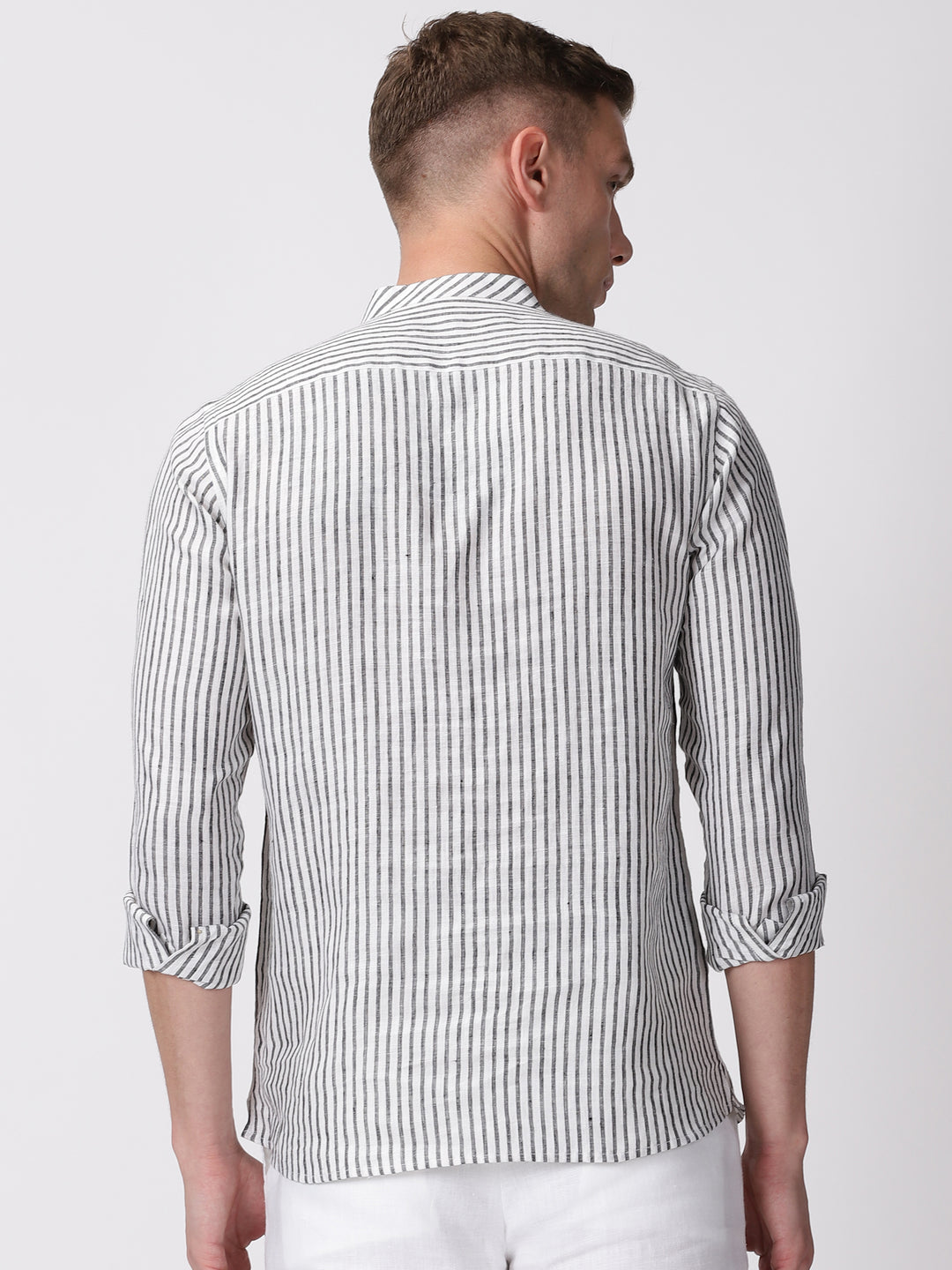 Zane - Pure Linen Striped Long Sleeve Shirt - Black & White