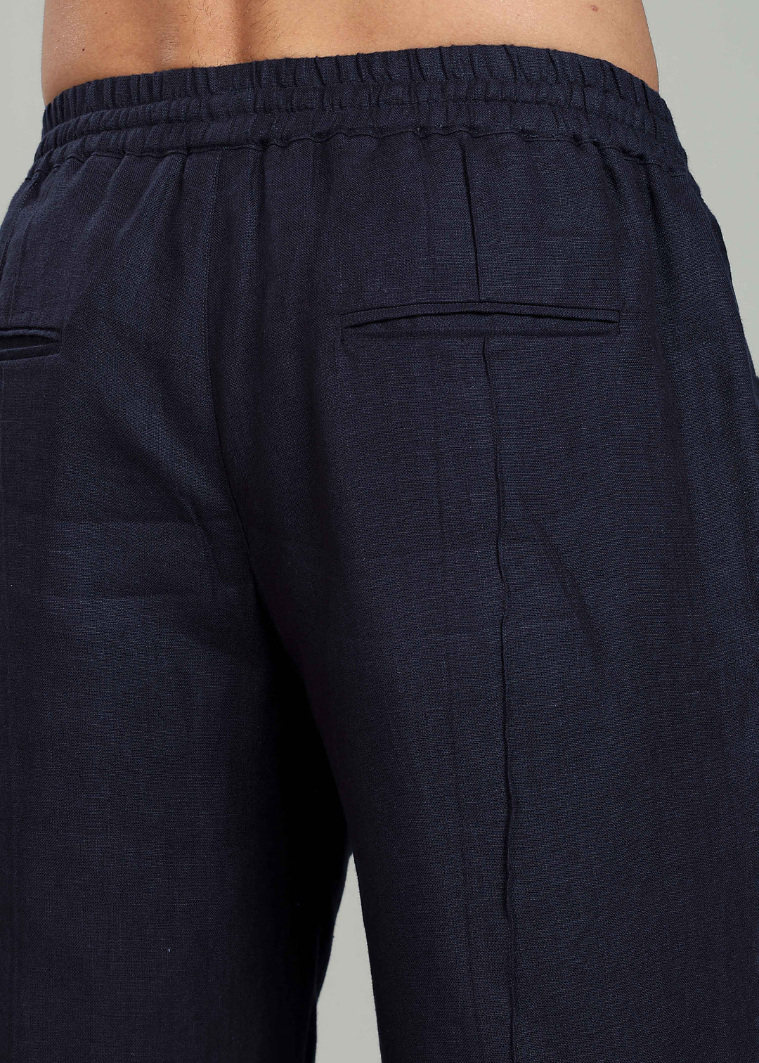 Art Pants - Pure Linen Elastic Casual Pants with Drawstrings - Regal Blue