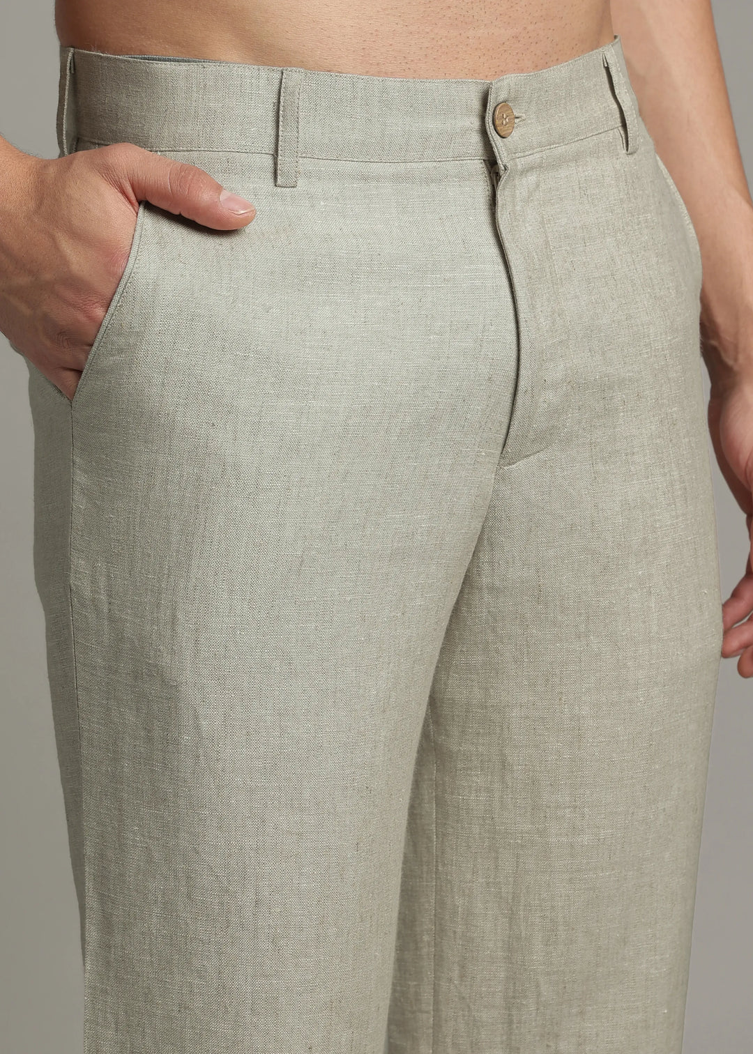 Ray - Pure Linen Trousers - Artichoke Green